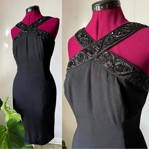 90s Rimini Black Strappy Beaded Mini Dress